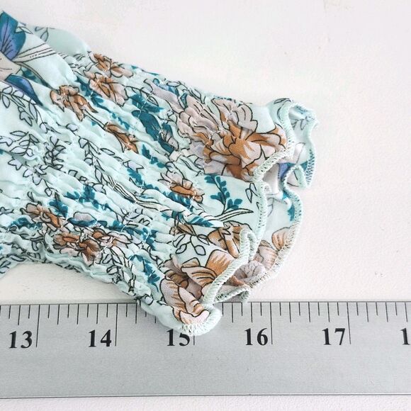 Brown Coco Bohemian Top Womens 1XL Green Blue Tan Front Ties Smocked Cuffs Boho - Picture 11 of 11